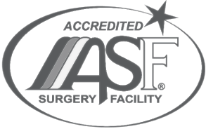Accredited surgery facility certification logo.