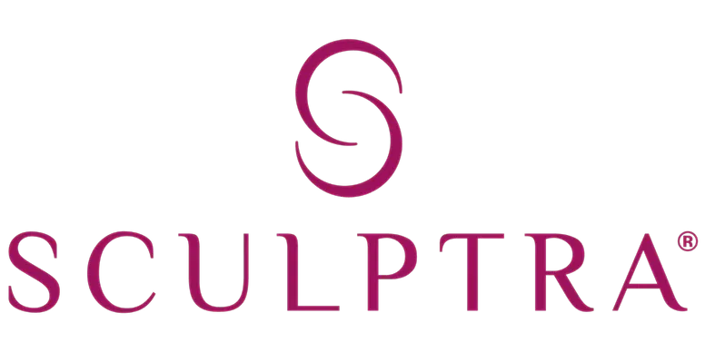 Sculptra logo in pink letters.